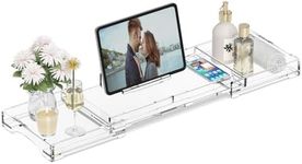 Bathtub Tray Caddy Table for Tub - Rulyyo Tub Tray Bath Caddy Tray for Bathtub, Clear 18-32.5 Inch Expandable Over The Tub Bath Tray for Bathtub, Waterproof Bathtub Caddy Tray for Luxury Bath