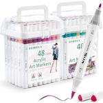 KLIFFOO 48 Colors Dual Tip Acrylic Paint Markers Set with Carrying Case For Painting Sketching Calligraphy Drawing, Permanent Colouring Marker Pens For Rock, Canvas, Wood, Glass, Ceramic, Fabric (48)