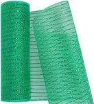 MIKIMIQI Deco Mesh 10 Inch x 30 Feet Decor Mesh Ribbon with Metallic Foil Deco Mesh Wreath Supplies Ribbon Mesh Roll for Spring Wreaths, Swags, Craft, Party Decoration (Emerald Green)