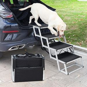 Uross Dog Stairs for Car 4 Steps - Collapsible Dog Steps Ramp for Car and Small SUV, Aluminum Dog Ramp Step Stairs for Large Dogs,Telescoping Dog Pet Step Stairs Ladder for Truck, High Bed