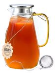 Smiths Mason Jars 1.8L Glass Water Pitcher with Infuser - Stylish Infused Water Jug with Removable 2-Way Lid and Tea Ball Infuser, Versatile for Warm to Cold Beverages