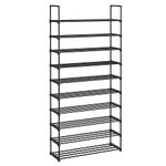 SONGMICS LSA10BK 10 Tier Shoe Rack High Shoe Rack Slim Shoe Rack Storage Metal Space Saving Dressing Room Entrance 30 x 94 x 206 cm Black