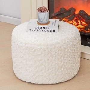 Asuprui Round Pouf Ottoman Stuffed Foot Stool Floor Pouf Chair for Living Room Bedroom Filled Boho Poof Foot Rest for Couch 20 Diameter x 12 Height Cream with Filler