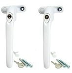 2 Heather UK White Upvc Replacement Window Handles Double Glazing Universal Inline Espag Lockable and Childproof Windows Handle Spindle with Universal Key and Fixing Screws Left or Right (2, White)