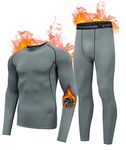 Holure Men's Sports Thermal Underwear Fleece Lined Top and Bottom Compression Winter Base Layer Set Grey M