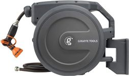 Giraffe Tools AW30 Garden Hose Reel Retractable 1/2" x 100 ft Wall Mounted Water Hose Reel Automatic Rewind, Heavy Duty, Any Length Lock, 100ft, Dark Grey