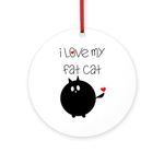 CafePress I Love My Fat Cat Round MDF Wood Ornament