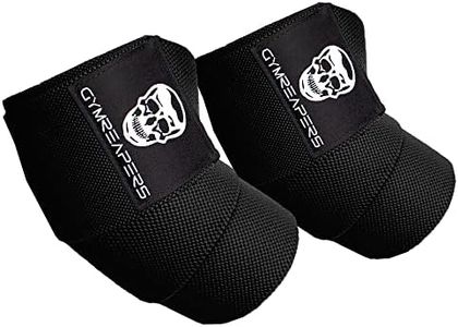 Gymreapers Weightlifting Elbow Wraps (1 Pair) - Flexible 40'' Elbow Compression Strap & Joint Support Brace - For Bench Press, Powerlifting, and Pressing (Black)