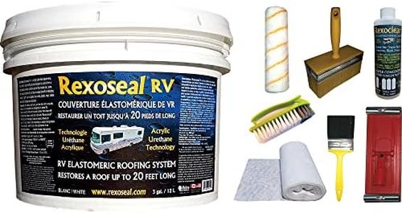 Rexoseal RV Roof Restoration Kit for RV's up to 20' Long - Waterproofing and Protective RV Roof Coating Sealant - White, 3 Gallon