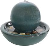 Sunnydaze 7-Inch Ceramic Indoor Tabletop Water Fountain with Orb Design - Electric Submersible Pump with Adjustable Flow Green