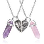 SwirlColor Best Friend Necklaces for 2 Girls, Healing Crystal Friendship Necklace Matching Heart Necklaces for Best Friends Girls Women Necklaces Jewellery Set