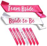 GDTO8820 Team Bride 7pc Satin Sash Set - Sophisticated & Fun Party Favors for Bachelorette Party, Bridal Shower & Wedding Party (7pc Set, White & Pink)