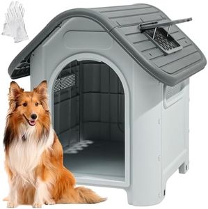 DWVO 39.4'' Plastic Foldable Dog House for Small, Medium, and Large Dogs, Waterproof Folding Pet House with Adjustable Top Window and Elevated Base (39.4''L x 33.5''W x 37.8''H)