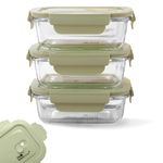 The Better Home Borosilicate Glass Lunch Box Set of 3 (410 ml Each) | Tiffin Box for Office for Men Women |Lunch Box for Women School Kids |Microwave Safe Leak Proof Airtight Lunch Boxes (Green)