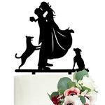 LOVENJOY Gift Boxed Dogs Wedding Cake Topper Bride Groom with 2 Dogs Black