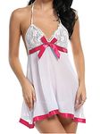 GROFL Babydoll Nightwear Lingerie with Panty Short Transparent Nighty for Women Bra Panty Set for Women Baby Doll Night Dress Babydoll Lingerie for Honeymoon (Free Size, White-Red)