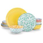 vancasso Selene Colorful Floral Porcelain Dinner Set for 4, 12 Pieces Plates and Bowls Set Dinnerware Sets with Dinner Plates/Dessert Plates/Cereal Bowls, Mircowave & Dishwasher Safe