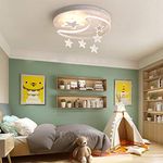 A.1.Coo LED Ceiling Ligh Dimmable Cartoon Stars Moon Ceiling Lamp Round Acrylic Lampshade Children's Room with Remote Control Lamp Kindergarten Princess Room Chandelier,White,42cm