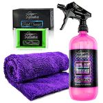 Pure Definition Car Clay Bar Kit 100g Fine Grade Block Detailing Lube Spray, Edgeless Microfibre Cloth