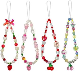 AGEN KGEN Phone Charms Cute Beaded Phone Lanyard Wrist Strap Aesthetic CellPhone Keychain Cute PhoneCharms for Women (4x Cherry Strawberry)