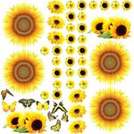 53 Pcs Sunflower Daisy Wall Decals Butterfly Wall Stickers, Waterproof Sunflower Decals, Sunflower Wall Decor, Flower Mural Stickers, Sunflower Daisy Wall Stickers for Bathroom Room (Charming Style)