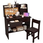 SFDOU Espresso Kids Desk and Chair Set for 5-12 Year Old, Childrens Computer Desk with Drawers and Storage Shelf, Kids Study Table with Charging Station