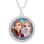 Disney Frozen 2 Sisters Elsa and Anna Fine Silver Plated Crystal Shaker Pendant Necklace, 16 + 2" Extender
