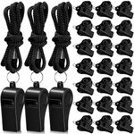 Flutesan 48 Pcs 24/48 Pack Plastic Whistles with Lanyard Sports Whistle Loud Crisp Sound Whistles Bulk for Coach Referees Training Emergency (Black)