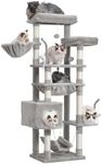 Gitelsnour Cat Tree, Cat Tower for Large Cats with 2 Big Platforms, 2 Baskets, condo and Toys, 63" Cat Scratching Posts for Indoor Cats, Light Gray GCT020W