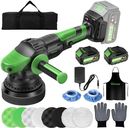 Ginour Cordless Car Polisher for Car Detailing, 900W Brushless Dual Action Car Polisher with 2*21V 3.0Ah Batteries, Variable Speeds 2000-6000RPM, Car Buffer Polisher Machine with Side Handle, 5in disc