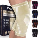 Knee Brace for Pain Relief - 2 Pack Knee Compression Sleeves for Men and Women - Support for Weightlifting, Gym, Workout, Volleyball - Meniscus Tear, ACL, Arthritis (Beige, X-Large)