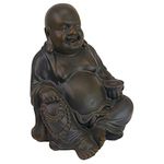 Design Toscano AL36454 Laughing Asian Man Happy Hotei Asian Garden Statue, Medium, 8 inches Wide, 9 inches Tall, Handcast Polyresin, Green Bronze Finish