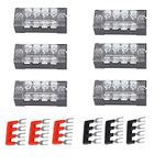 Ruidee 12pcs (6 Set) Terminal Block 4 Positions Dual Rows Covered Screw Terminal Block 600V 15A + 6Pcs 4 Positions Pre-Insulated Fork Terminal Barrier Strip Red/Black 400V 15A TB-U1504 (1504)