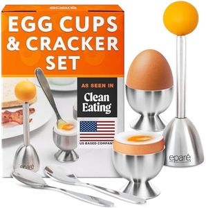 Eparé Egg Topper Cutter - Egg Cups & Holder for Soft Boiled Eggs - Egg Cracker Tool Set - Stainless Steel Soft Boiled Egg Cutter - Egg Spoons for Soft Boiled Eggs