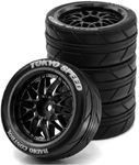 Chanmoo 1/10 RC On Road Tires and Plastic Rally Wheels 12mm Hex Drift Tyres for 1:10 Scale Racing Touring Street Car Tamiya TT01 TT02 XV01 TA06 A959 144001 HPI KYOSHO HSP PTG2 Traxxas 4PCS (Black)