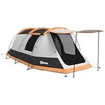 Outsunny 3-4 Man Camping Tent, Tunnel Tent with Bedroom, Living Room and Porch, 2000mm Waterproof, Portable with Bag, for Fishing Hiking Festival, Orange