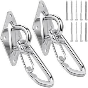 TooTaci 2Pack Hammock Hooks Heavy Duty, M10 304 Stainless Steel Pad Eye Hooks with 10mm Closed Snap Hook&Screws—1700 lb Capacity Hammock Hanging Kit for Porch Swing Hanging, Wall Ceiling Mount Hanger
