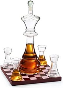 New Chess Decanter Set by The Wine Savant - Queen Chess Decanter 750ml 12" H With 4 Rook Shot Glasses 4oz - Queen's Gambit, Chess Player Gifts, Whiskey, Wine Lovers!