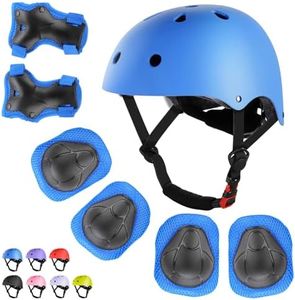 WayEee Kids Bike Helmet Set Skateboard Knee Pads, Helmet Pad Set Protective Gear Set, Adjustable for Girls Kids 3-10 Helmet Elbow Pads Wrist Guards for Sport Cycling Bike Roller Skating Scooter-Blue