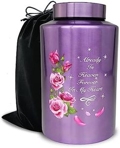 CHIEMOT Up to 220 lbs Large Cremation Urns for Adult Human Ashes, Decorative Urn for Female Male Ashes with Velvet Bag（Flowers）, Purple