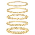 VEEDOFA Gold Bead Bracelets for Women, 14K Gold Plated Beaded Bracelets, Hypoallergenic Stretch Gold Bead Ball Bracelets Set Gifts for Women