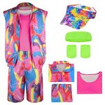 Amycute Adult Workout Costume for Men 80s Retro Tracksuit Halloween Cosplay Couple Outfits (Style-1, Large)