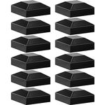 Dunzy Aluminum Fence Post Caps 2" x 2" Black Post Caps Fence Topper Pressure Fit Fence Post Cover for Mailbox Metal Wood Plastic Vinyl Iron Deck Railing (12 Pcs)