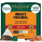 VAHDAM, India's Original Masala Chai Tea Bags (100 Count) Non GMO, Gluten Free, No Added Flavoring | Blended w/ Exotic Spices | Whole Leaf Tea Bags | Resealable Ziplock Pouch