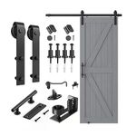 SMARTSTANDARD 30in x 84in Sliding Barn Door with 5ft Barn Door Hardware Kit & Handle, Pre-Drilled Need to Assemble, DIY Unfinished Solid Homelock Wood Panelled Slab, K-Frame, Grey