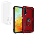 YaHan for Huawei Nova 5T/Honor 20 Case,360 Degree Rotating Ring Kickstand Hybrid Heavy Duty Dual Layer Shockproof Defender Hard Back Case with Tempered Glass Screen Protector[Not Glass][2 Pack],Red