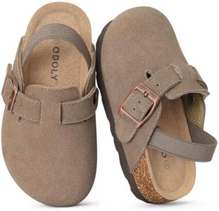 ODOLY Kids Genuine Suede Clogs, Comfortable Cork Footbed Slip On Mules
