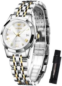 OLEVS Montre-bracelet pour femme, petit visage en acier inoxydable, montre de luxe à quartz analogique avec diamant pour femme, étanche, avec affichage de la date, Cadran blanc C4/bracelet doré