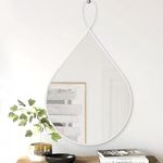 Hanging Mirror with Metal Framed Drop Shape Mirrors for Wall Decorative Oval Mirror for Bathroom Living Room Bedroom Entryway Hallway White Home Decor