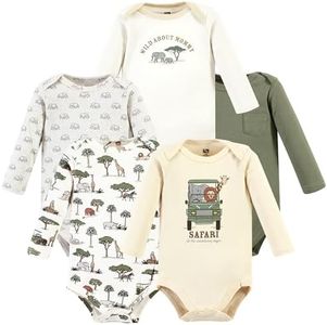 Hudson Baby Unisex Baby Cotton Long-Sleeve Bodysuits, Going On Safari 5-Pack, 12-18 Months